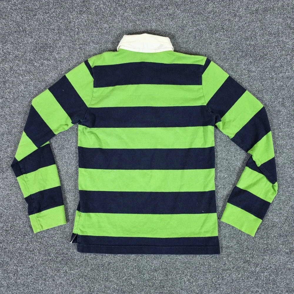 Ralph Lauren Rugby Shirt Green Navy Blue Striped Long Sleeve Youth Size Medium